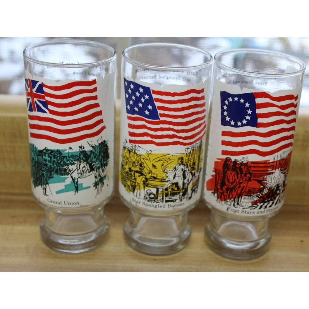 Vintage Set of 3 Anchor Hocking Bicentennial 200 Collection Glasses- 15 oz.